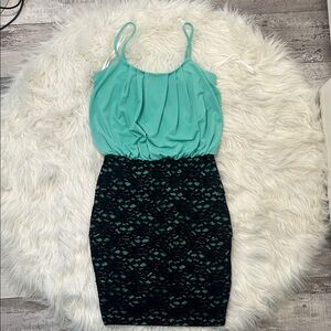 SWEET STORM Teal and Black Lace Pencil Skirt